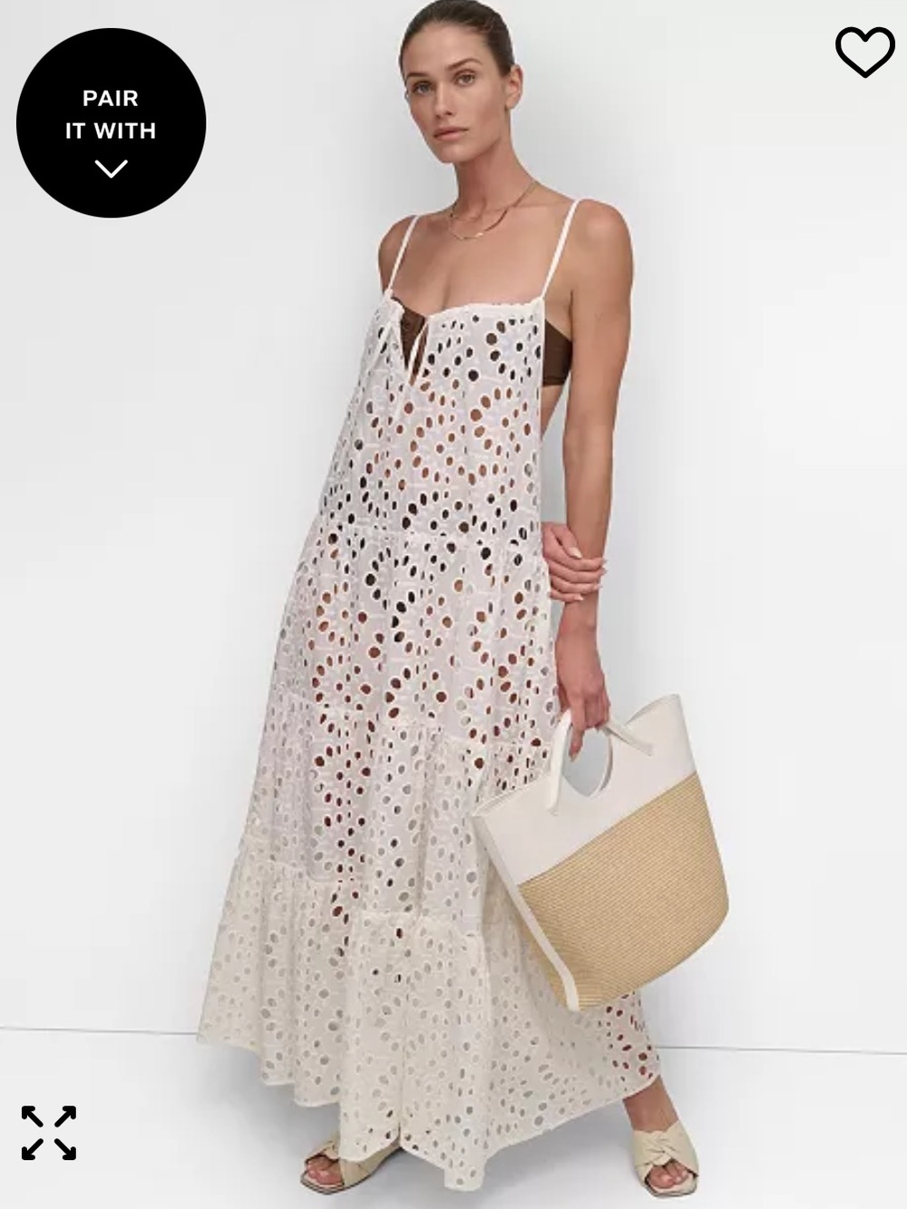 DKNY White Eyelet Maxi Swim Coverup